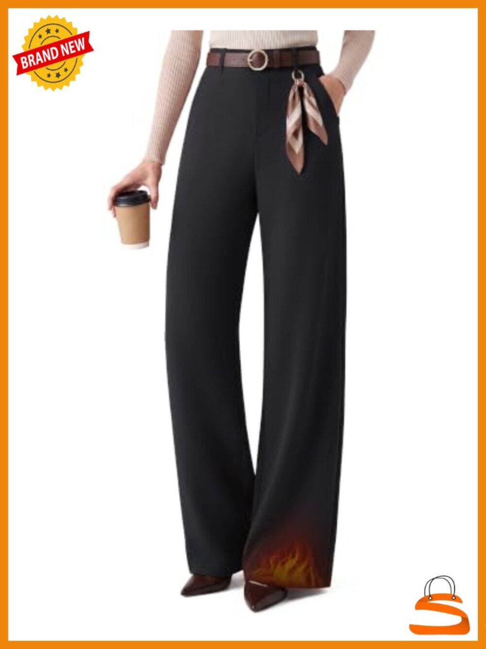 Fleece Lined Wide Leg Sweatpants High Waist Pull On Work Pants Thermal